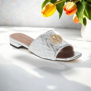 Valentino by Mario Valentino Metallic silver Slide Sandals Size 6
